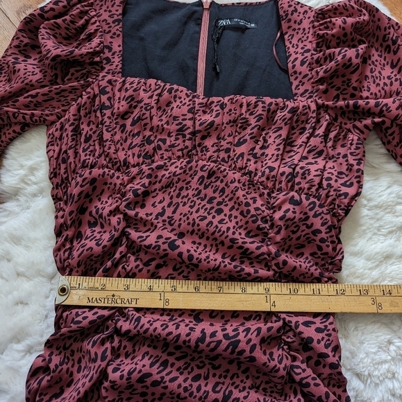 Zara animal print ruffled ruched mini dress medium - Picture 13 of 16